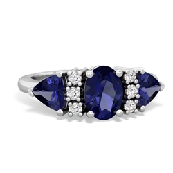 Lab Sapphire Antique Style Three Stone 14K White Gold ring R2186