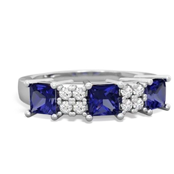 Sapphire Three Stone Diamond Cluster 14K White Gold ring R2592