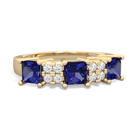 Sapphire Three Stone Diamond Cluster 14K Yellow Gold ring R2592