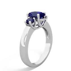 Lab Sapphire Three Stone Oval Trellis 14K White Gold ring R4024