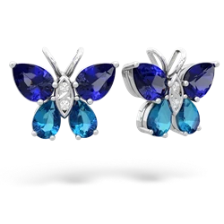 Lab Sapphire Butterfly 14K White Gold earrings E2215