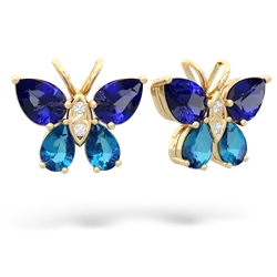 Lab Sapphire Butterfly 14K Yellow Gold earrings E2215