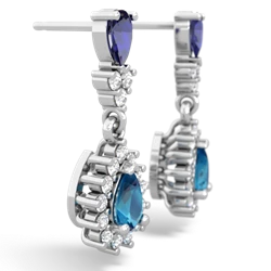 Lab Sapphire Halo Pear Dangle 14K White Gold earrings E1882