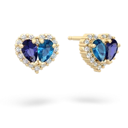 Lab Sapphire Halo 14K Yellow Gold earrings E7008