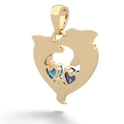 Lab Sapphire Dolphin Heart 14K Yellow Gold pendant P5820