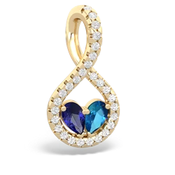 Lab Sapphire Pave Twist 'One Heart' 14K Yellow Gold pendant P5360