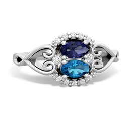 Lab Sapphire Love Nest 14K White Gold ring R5860