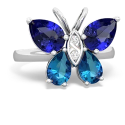 Lab Sapphire Butterfly 14K White Gold ring R2215