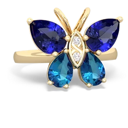 Lab Sapphire Butterfly 14K Yellow Gold ring R2215