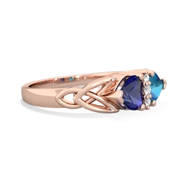 Lab Sapphire Celtic Knot Double Heart 14K Rose Gold ring R5040