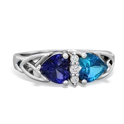 Lab Sapphire Celtic Knot Double Heart 14K White Gold ring R5040