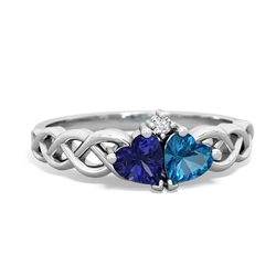 Lab Sapphire Heart To Heart Braid 14K White Gold ring R5870