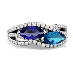 Lab Sapphire Diamond Rivers 14K White Gold ring R3070