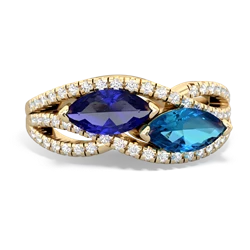 Lab Sapphire Diamond Rivers 14K Yellow Gold ring R3070