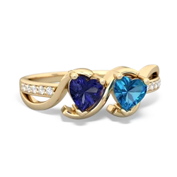 Lab Sapphire Side By Side 14K Yellow Gold ring R3090