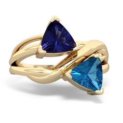 Lab Sapphire Split Band Swirl 14K Yellow Gold ring R2341