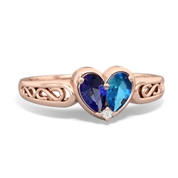 Lab Sapphire Filligree 'One Heart' 14K Rose Gold ring R5070