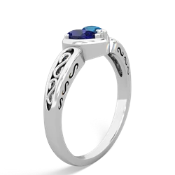 Lab Sapphire Filligree 'One Heart' 14K White Gold ring R5070