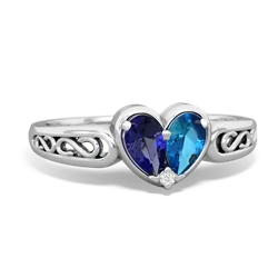 Lab Sapphire Filligree 'One Heart' 14K White Gold ring R5070