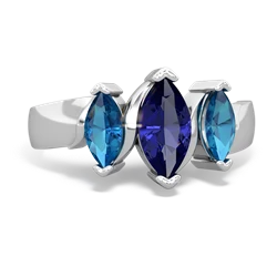 Lab Sapphire Three Peeks 14K White Gold ring R2433