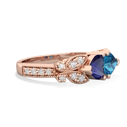 Lab Sapphire Diamond Butterflies 14K Rose Gold ring R5601