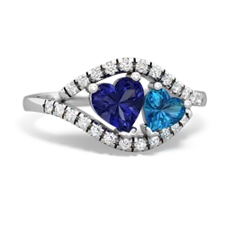 Lab Sapphire Mother And Child 14K White Gold ring R3010