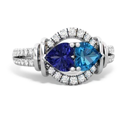 Lab Sapphire Art-Deco Keepsake 14K White Gold ring R5630