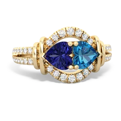 Lab Sapphire Art-Deco Keepsake 14K Yellow Gold ring R5630