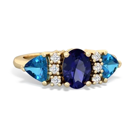 Lab Sapphire Antique Style Three Stone 14K Yellow Gold ring R2186