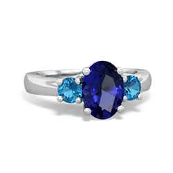 Lab Sapphire Three Stone Oval Trellis 14K White Gold ring R4024