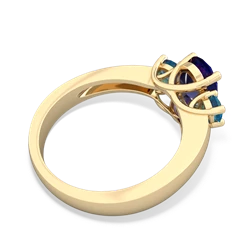 Lab Sapphire Three Stone Oval Trellis 14K Yellow Gold ring R4024