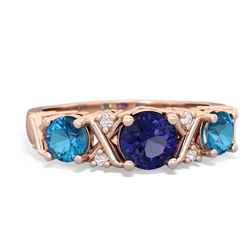 Lab Sapphire Hugs And Kisses 14K Rose Gold ring R5016