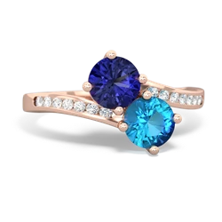 Lab Sapphire Channel Set Two Stone 14K Rose Gold ring R5303