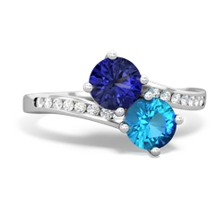 Lab Sapphire Channel Set Two Stone 14K White Gold ring R5303