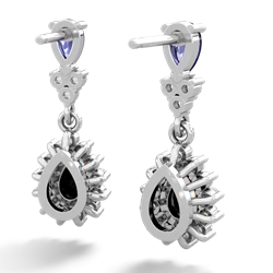 Lab Sapphire Halo Pear Dangle 14K White Gold earrings E1882