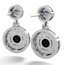 Lab Sapphire Halo Dangle 14K White Gold earrings E5319