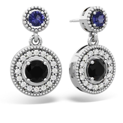 Lab Sapphire Halo Dangle 14K White Gold earrings E5319