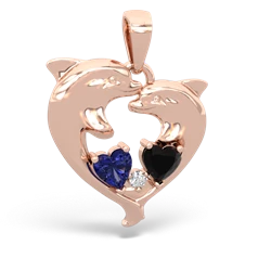 Lab Sapphire Dolphin Heart 14K Rose Gold pendant P5820