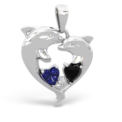 Lab Sapphire Dolphin Heart 14K White Gold pendant P5820