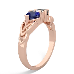 Lab Sapphire Celtic Knot Double Heart 14K Rose Gold ring R5040