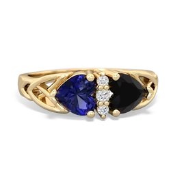 Lab Sapphire Celtic Knot Double Heart 14K Yellow Gold ring R5040