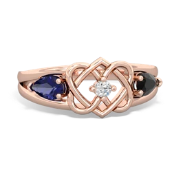 Lab Sapphire Hearts Intertwined 14K Rose Gold ring R5880