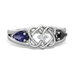 Lab Sapphire Hearts Intertwined 14K White Gold ring R5880