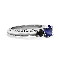 Lab Sapphire Art Deco Eternal Embrace Engagement 14K White Gold ring C2003