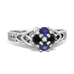 Lab Sapphire Celtic Knot Cluster Engagement 14K White Gold ring R26443RD