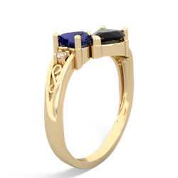 Lab Sapphire Snuggling Hearts 14K Yellow Gold ring R2178