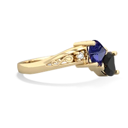 Lab Sapphire Snuggling Hearts 14K Yellow Gold ring R2178