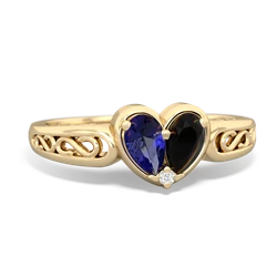 Lab Sapphire Filligree 'One Heart' 14K Yellow Gold ring R5070