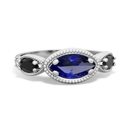 Lab Sapphire Milgrain Marquise 14K White Gold ring R5700