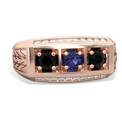 Lab Sapphire Three Stone Tire Tread Men's 14K Rose Gold ring R0520